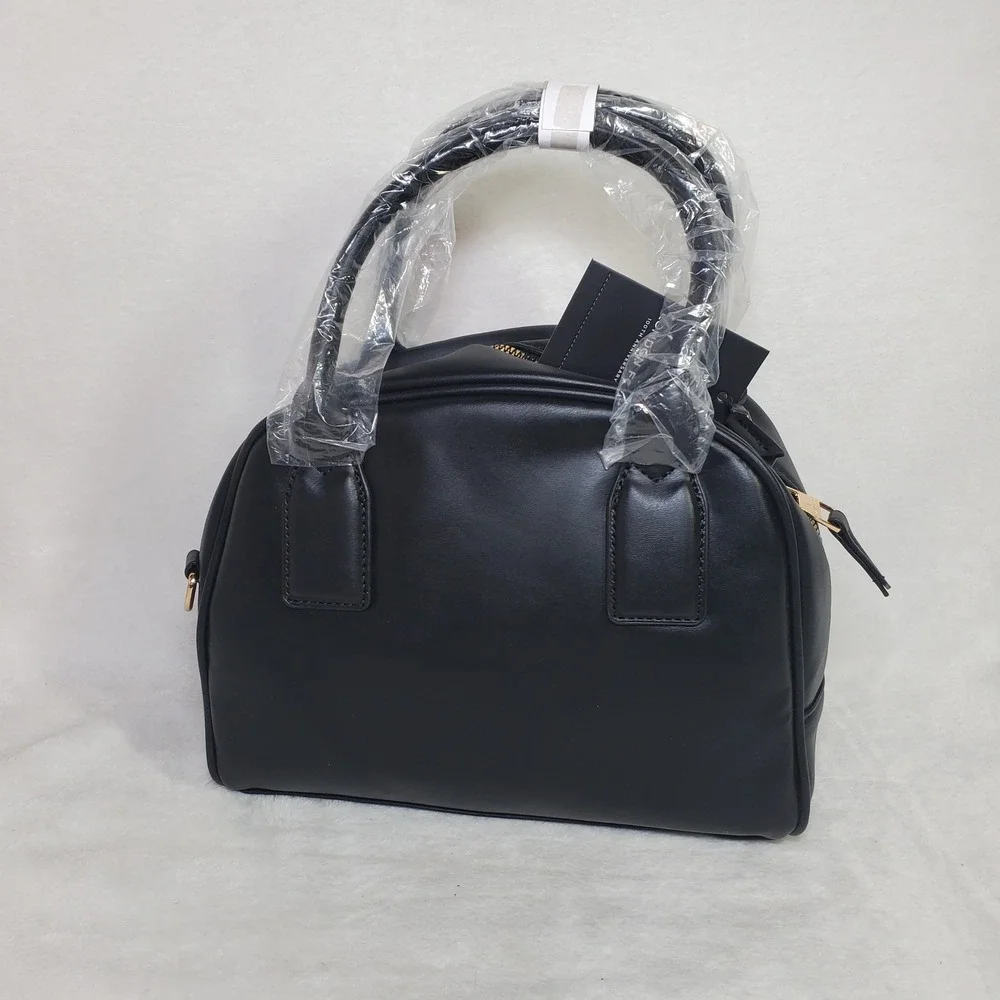 Timeless Vegan Leather Shoulder Bag Satchel Black Gold Classic 11x9 Crossbody